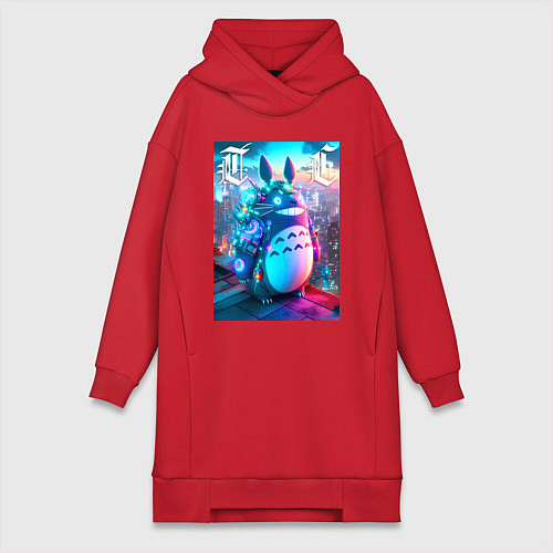 Женская толстовка-платье Cool Totoro - cyberpunk / Красный – фото 1