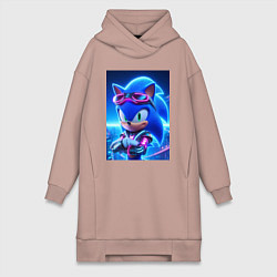 Женское худи-платье Крутой кибер ёжик - неоновое свечение, цвет: пыльно-розовый