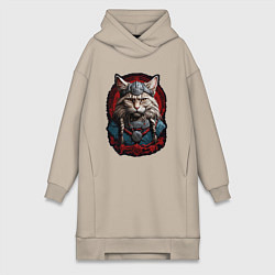 Женское худи-платье Кот викинг, цвет: миндальный