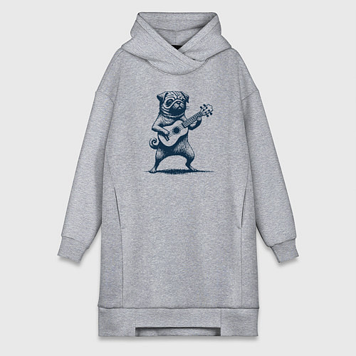 Женская толстовка-платье Мопс с гитарой укулеле / Меланж – фото 1