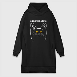 Женское худи-платье Linkin Park 2024 rock cat, цвет: черный