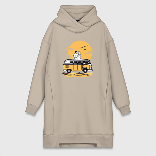 Женская толстовка-платье Влюблённые на закате солнца / Миндальный – фото 1