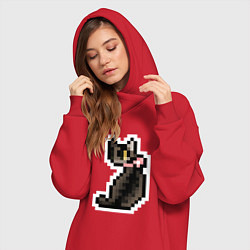 Женское худи-платье Милая пиксельная кошка с розовым ошейником, цвет: красный — фото 2