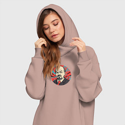 Женское худи-платье Портрет Ленина в красном галстуке, цвет: пыльно-розовый — фото 2