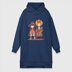 Женское худи-платье Luffy и Zoro в хэлуинском костюме, цвет: тёмно-синий