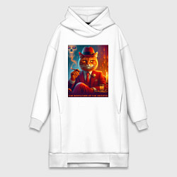 Женское худи-платье Крутой рыжий кот - крёстный отец мяуфии, цвет: белый