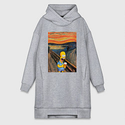 Женское худи-платье Кричащий Гомер Симпсон с пивом в стиле картины Эдв, цвет: меланж