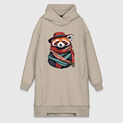 Женская толстовка-платье Красная панда в шляпе и шарфе