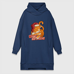 Женская толстовка-платье Новогодний рыжий котик