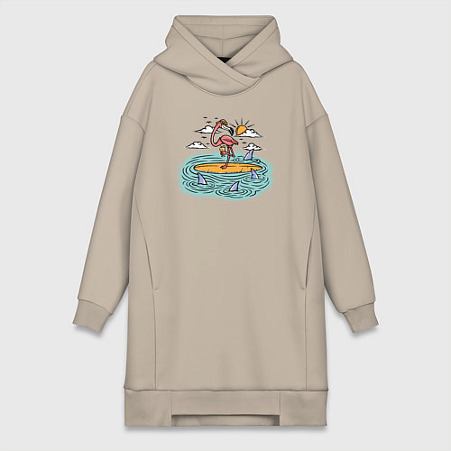Женская толстовка-платье Фламинго на сёрфе / Миндальный – фото 1