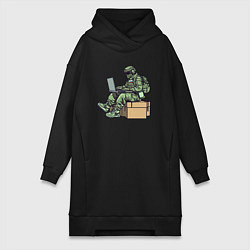 Женская толстовка-платье Российский солдат за ноутбуком