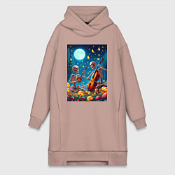 Женское худи-платье Два скелета музицируют под луной, цвет: пыльно-розовый
