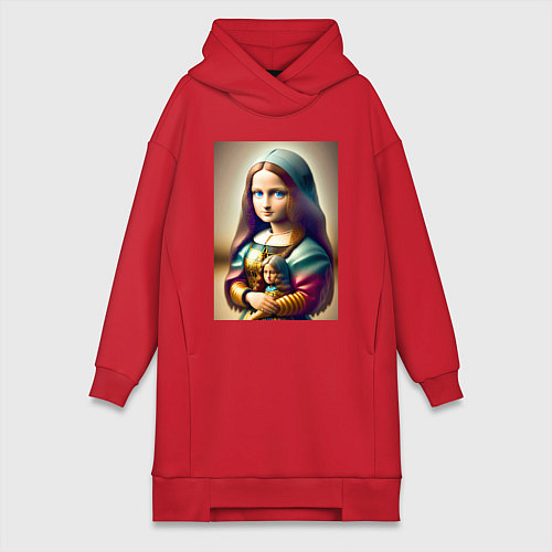 Женская толстовка-платье Маленькая Мона Лиза в детстве с куклой - нейроарт / Красный – фото 1