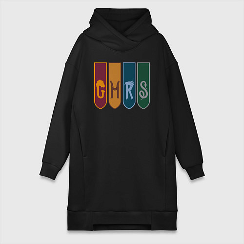 Женская толстовка-платье Гербы факультетов Хогвартс Гарри Поттер / Черный – фото 1