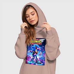 Женское худи-платье Sonic racing team - hedgehog on a board, цвет: пыльно-розовый — фото 2