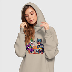 Женское худи-платье Джокер и Бэтмен пьют пиво за столом, цвет: миндальный — фото 2