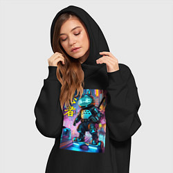 Женское худи-платье Тоторо кибер ниндзя - неоновое свечение, цвет: черный — фото 2