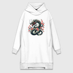 Женская толстовка-платье Japanese dragon and sakura - irezumi