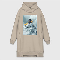 Женское худи-платье Тихий японский пейзаж, цвет: миндальный