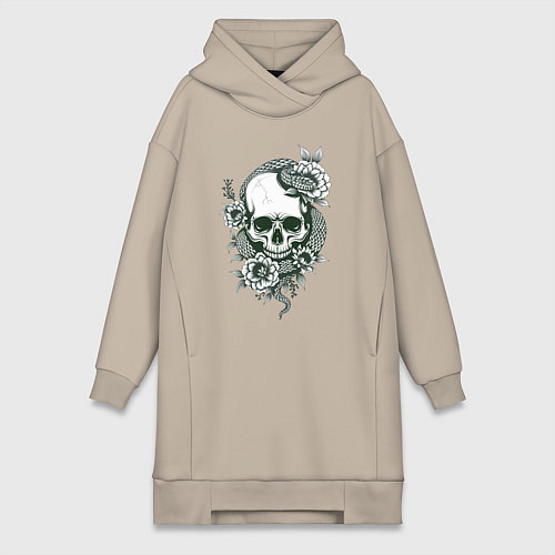 Женская толстовка-платье Змея на черепе / Миндальный – фото 1