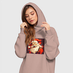 Женское худи-платье Дед Мороз весёло улыбается, цвет: пыльно-розовый — фото 2