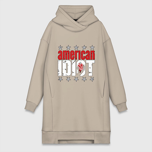 Женская толстовка-платье Green Day - american idiot / Миндальный – фото 1