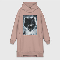 Женская толстовка-платье Волк с оскаленной пастью
