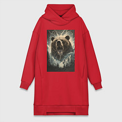 Женская толстовка-платье Оскаленная морда медведя