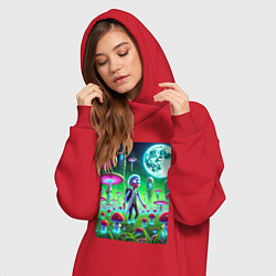 Женское худи-платье Морти потерял Рика на мухоморной планете, цвет: красный — фото 2