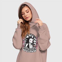 Женское худи-платье Клинок рассекающий демонов Незуко тату, цвет: пыльно-розовый — фото 2
