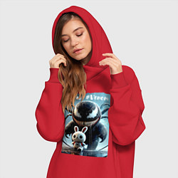 Женское худи-платье Мультяшный Веном присмотрел себе кролика - мем, цвет: красный — фото 2