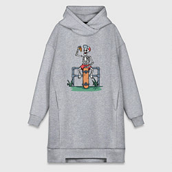 Женское худи-платье Скелетик скейтер с пиццей, цвет: меланж