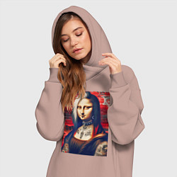 Женское худи-платье Мона Лиза - панк в татухах, цвет: пыльно-розовый — фото 2