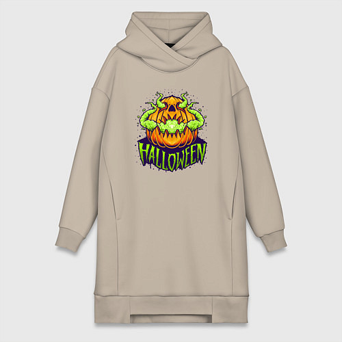 Женская толстовка-платье Halloween pumpkin / Миндальный – фото 1