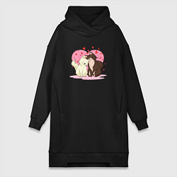 Женское худи-платье Пушистая любовь, цвет: черный