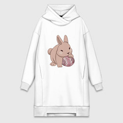 Женская толстовка-платье Маленький пасхальный кролик с яйцом