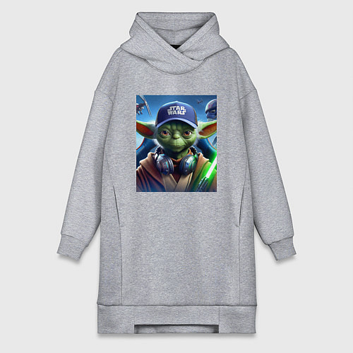 Женская толстовка-платье Прикольный Йода с наушниками - прикол / Меланж – фото 1