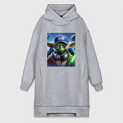 Женское худи-платье Прикольный Йода с наушниками - прикол, цвет: меланж