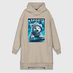 Женское худи-платье Белый медвежонок - киберспорт, цвет: миндальный