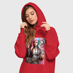 Женское худи-платье Barbie - punk guitarist ai art, цвет: красный — фото 2