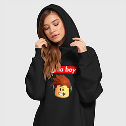 Женское худи-платье Sigma boy roblox head - мем Роблокс Сигма бой, цвет: черный — фото 2