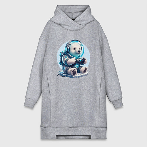 Женская толстовка-платье Белый медвежонок - киберспорт / Меланж – фото 1