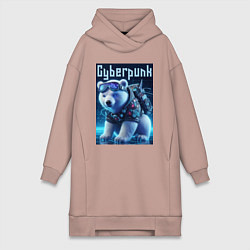 Женская толстовка-платье Белый медвежонок в стиле киберпанк