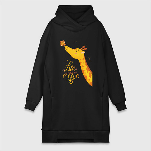 Женская толстовка-платье Пятнистые друзья - жираф и бабочка / Черный – фото 1