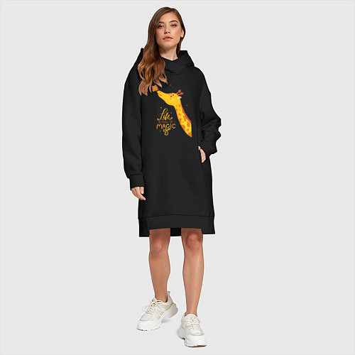 Женская толстовка-платье Пятнистые друзья - жираф и бабочка / Черный – фото 4