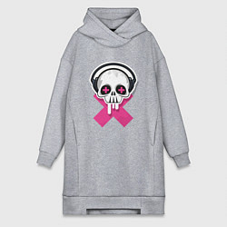 Женская толстовка-платье Череп в наушниках