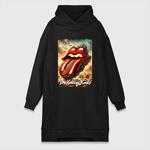 Женская толстовка-платье Rolling Stones - logo transformation / Черный – фото 1