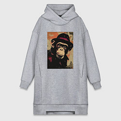 Женское худи-платье Обезьянка детектив в шляпе, цвет: меланж