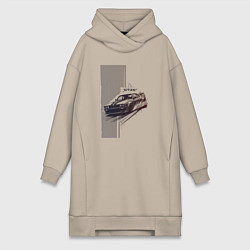 Женское худи-платье Спорткар для уличной гонки, цвет: миндальный