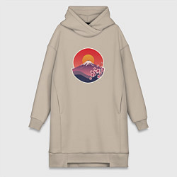 Женское худи-платье Гора Фудзи с сакурой, цвет: миндальный